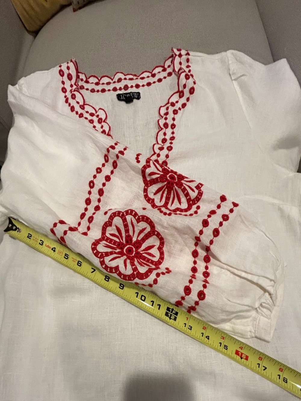 J. Crew Bungalow Red Embroidered White Linen Tunic. Women's Size Large - Picture 14 of 16